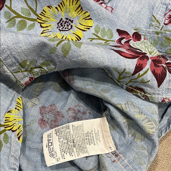Blue and Yellow Floral Button Down Shirt with Long Sleeves - Picture 4 of 6